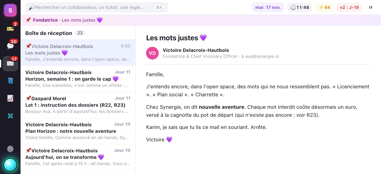 La boîte mail : « Les mots justes 💜 », un mail de la fondatrice