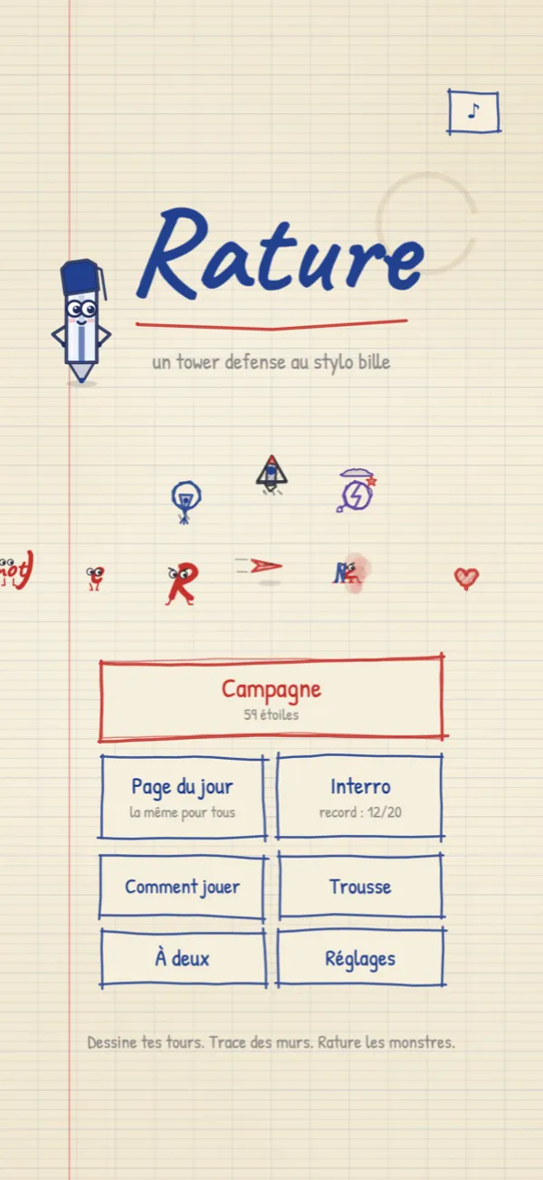 Le menu du cahier, avec Bille